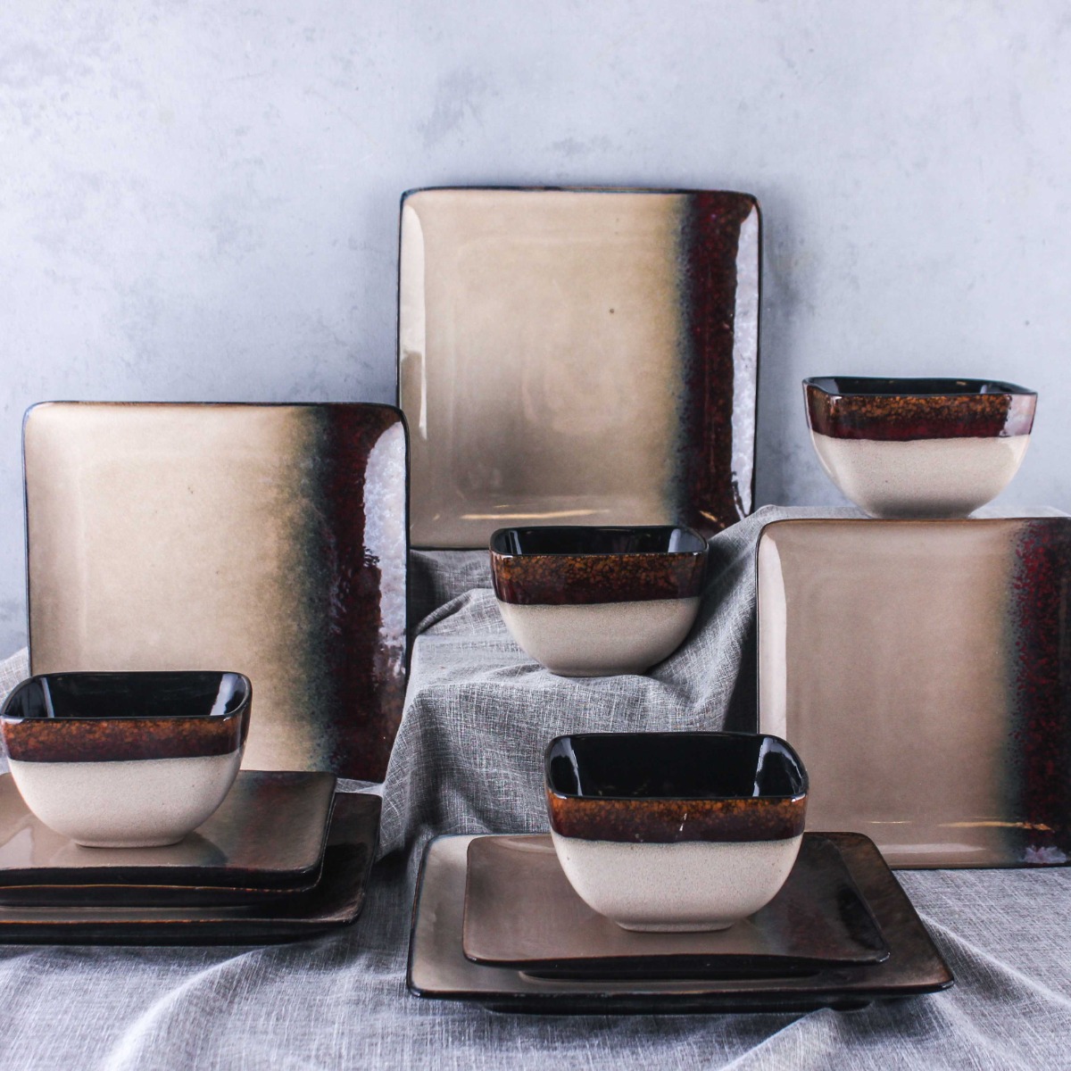 

طقم عشاء فليم ستون 12 قطعة - لون بيج وبني