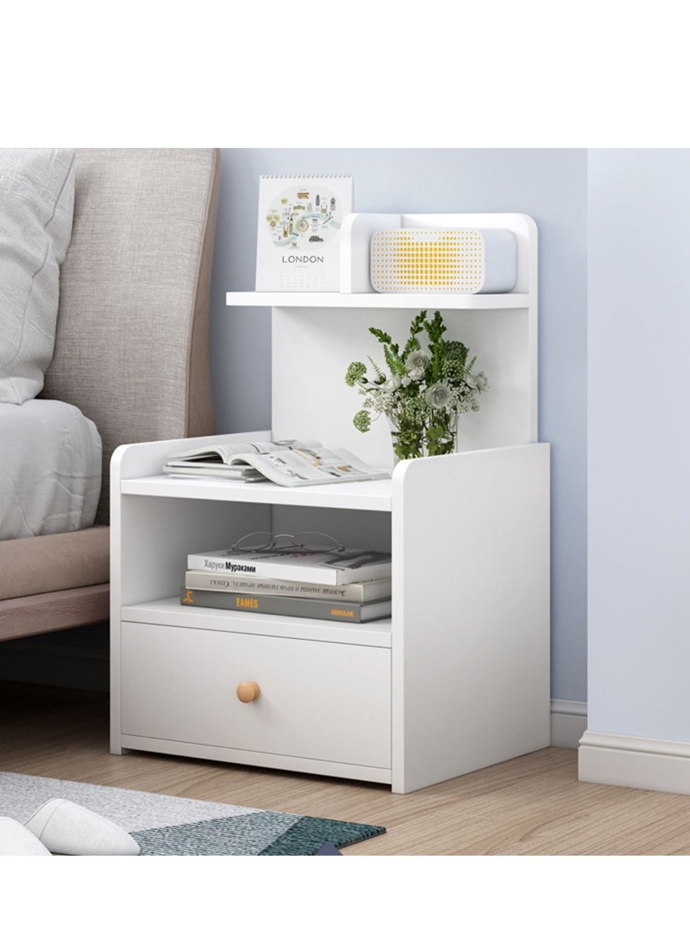 

كومودينو شاربدو مودرن مع درج ورف - أبيض