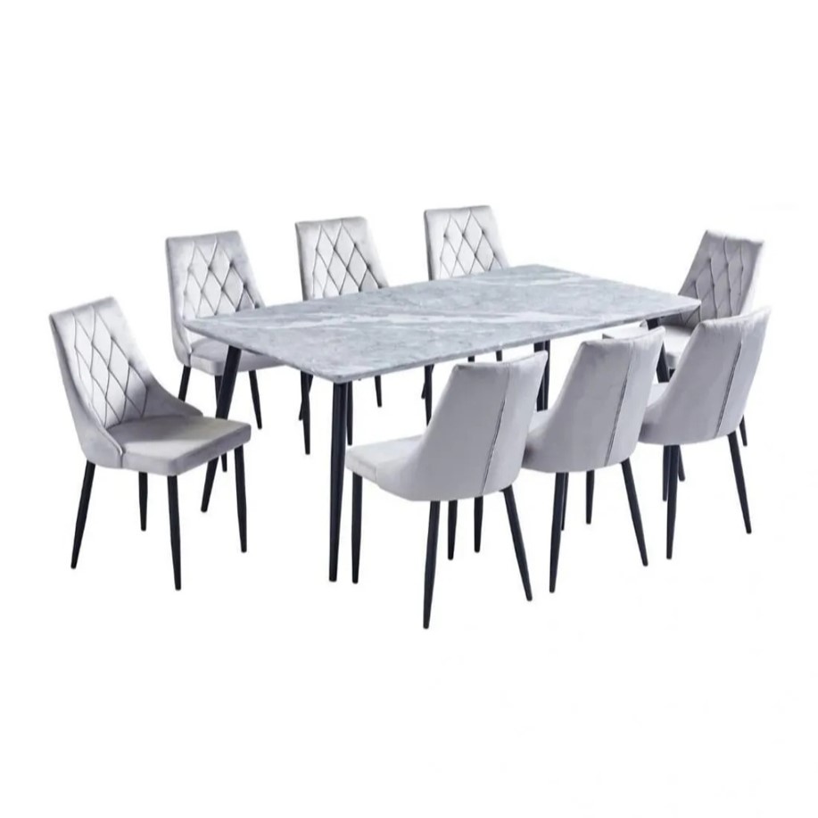 

طاولة طعام خشب 8 كراسي - رمادي