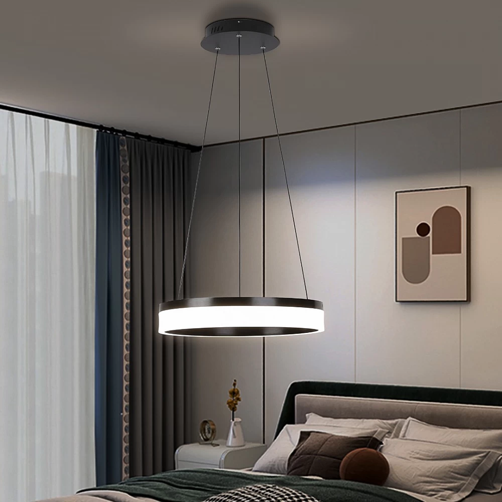 

إضاءة معلقة مودرن حلقة اسود مع 3اضاءات 40 سم