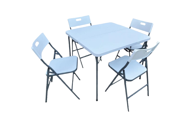 طاولة فايبر مربعة قابلة للطي مع 4كراسي 86*86 *74 رمادي