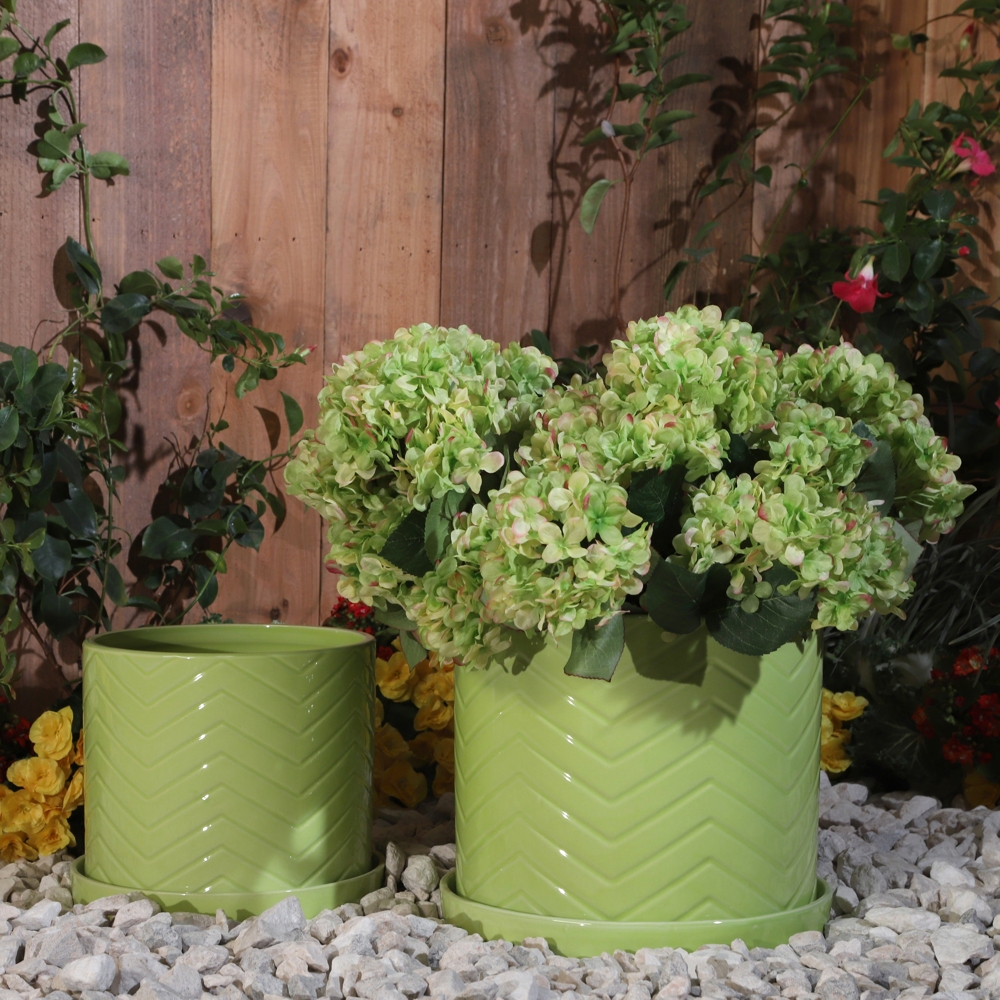 

وعاء زرع شيفرون مع صحن - أخضر