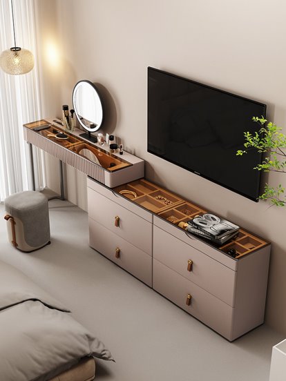 

طاولة تزيين يتيرا مع مرآة وكرسي-بيج ومتعدد الالوان